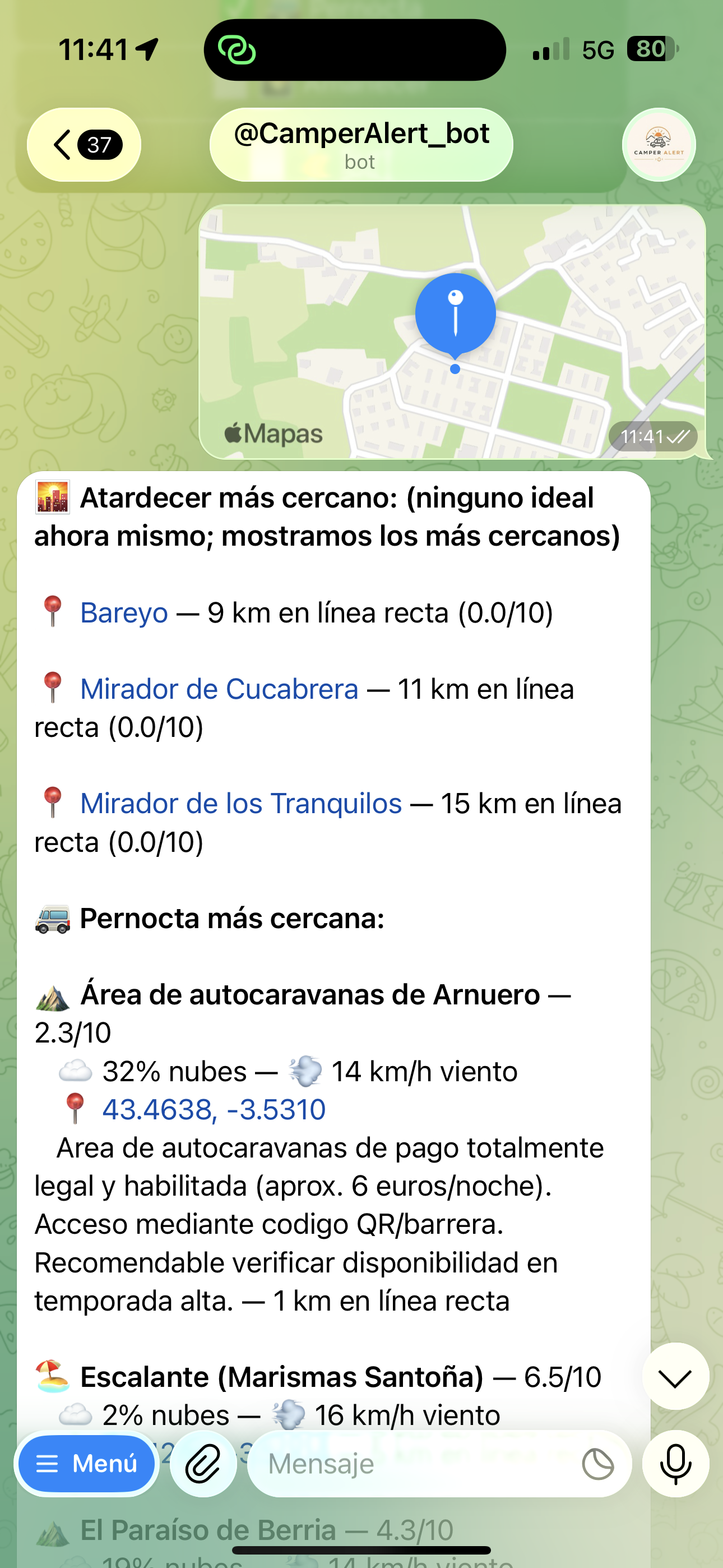 Ejemplo de búsqueda de spots cercanos a partir de la ubicación del usuario